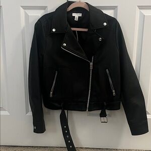 Topshop Black Leather Jacket with Silver Accents